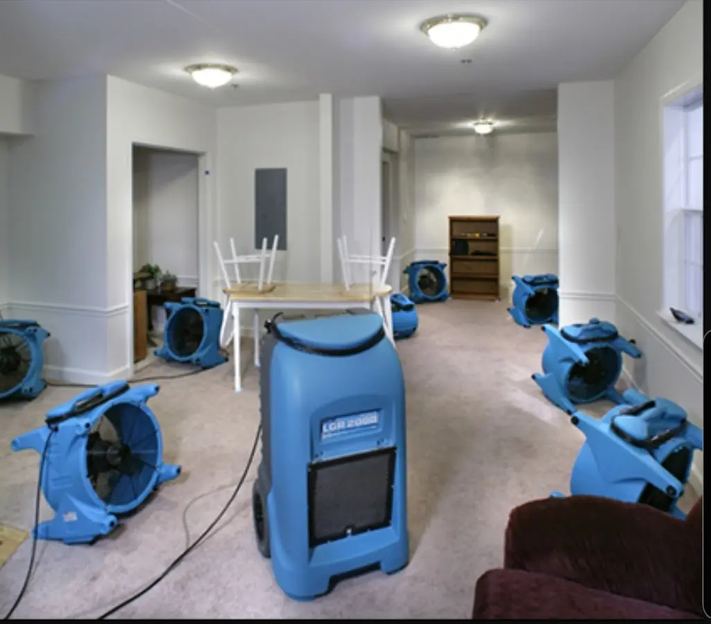 Air movers and dehumidifier setup for Water Damage Restoration in Niagara Falls